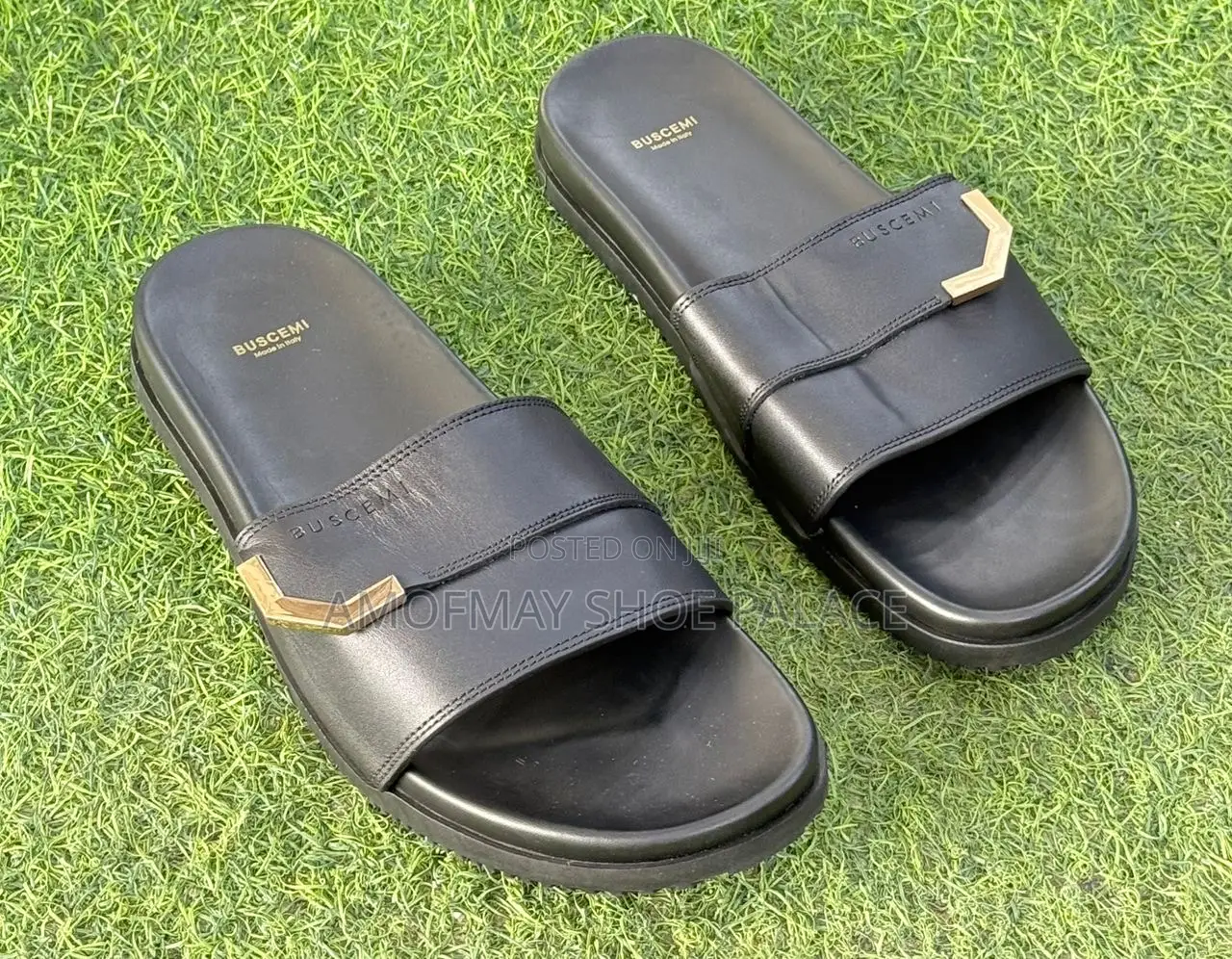 Men’s Premium Black Leather Slides