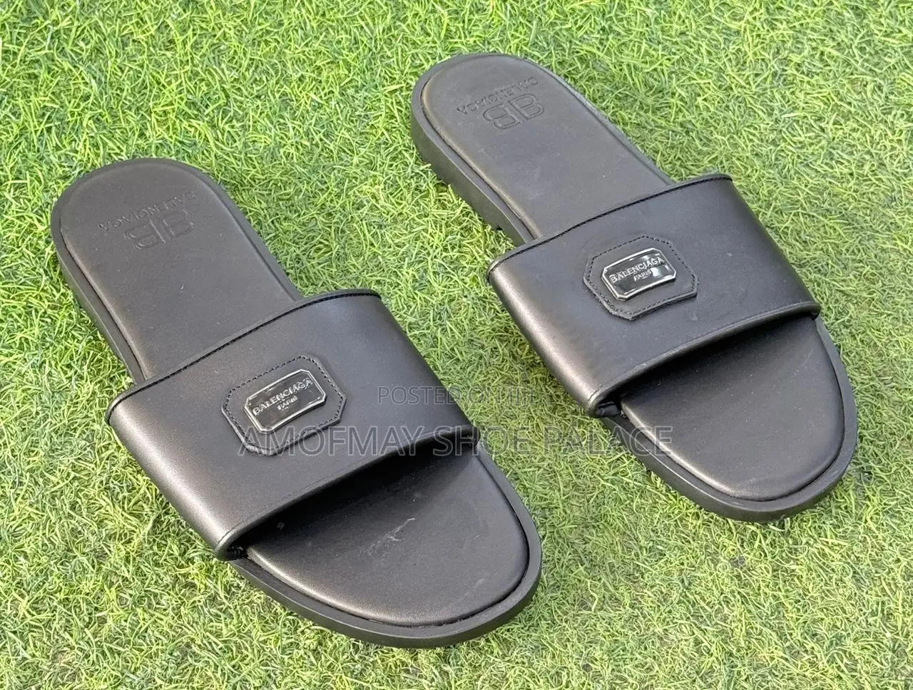 Men’s Premium Black Leather Slides