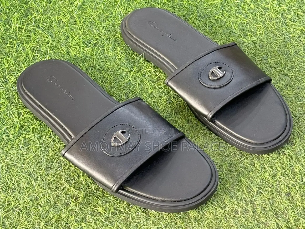 Men’s Premium Black Leather Slides