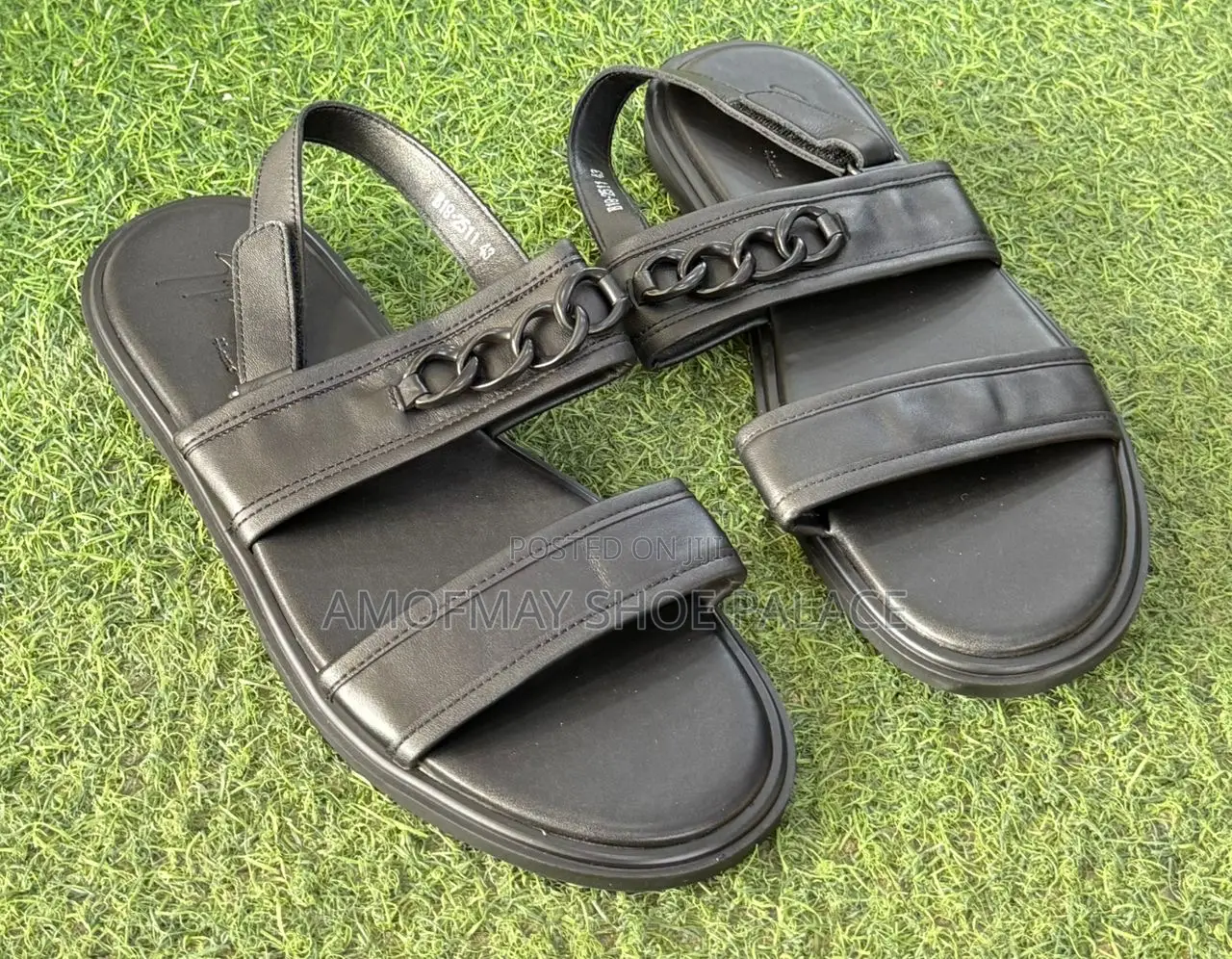 Men’s Premium Black Leather Slides