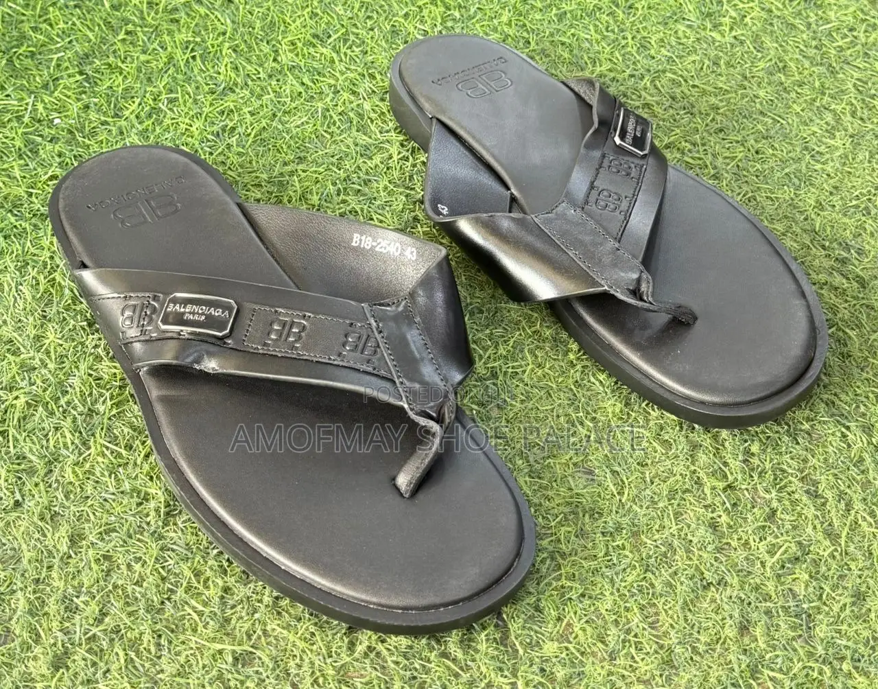 Men’s Premium Black Leather Slides
