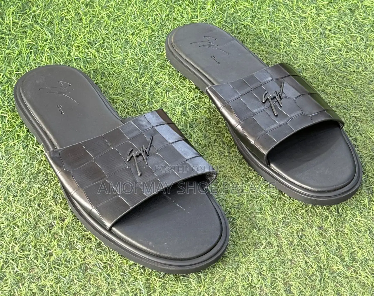 Men’s Premium Black Leather Slides