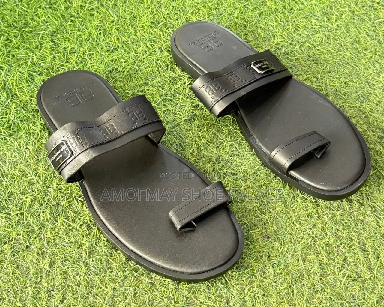 Men’s Premium Black Leather Slides