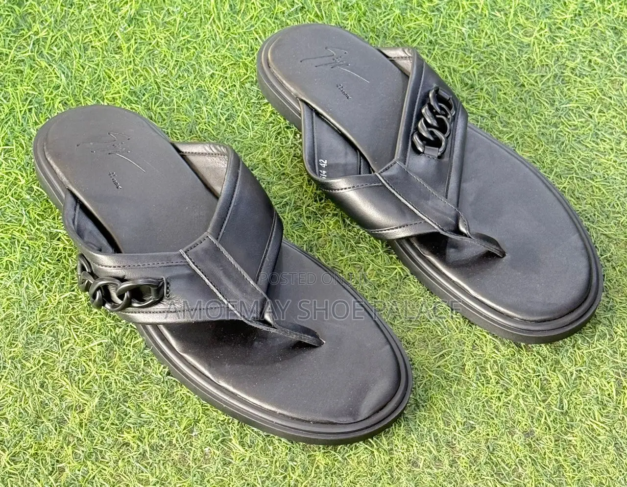 Men’s Premium Black Leather Slides