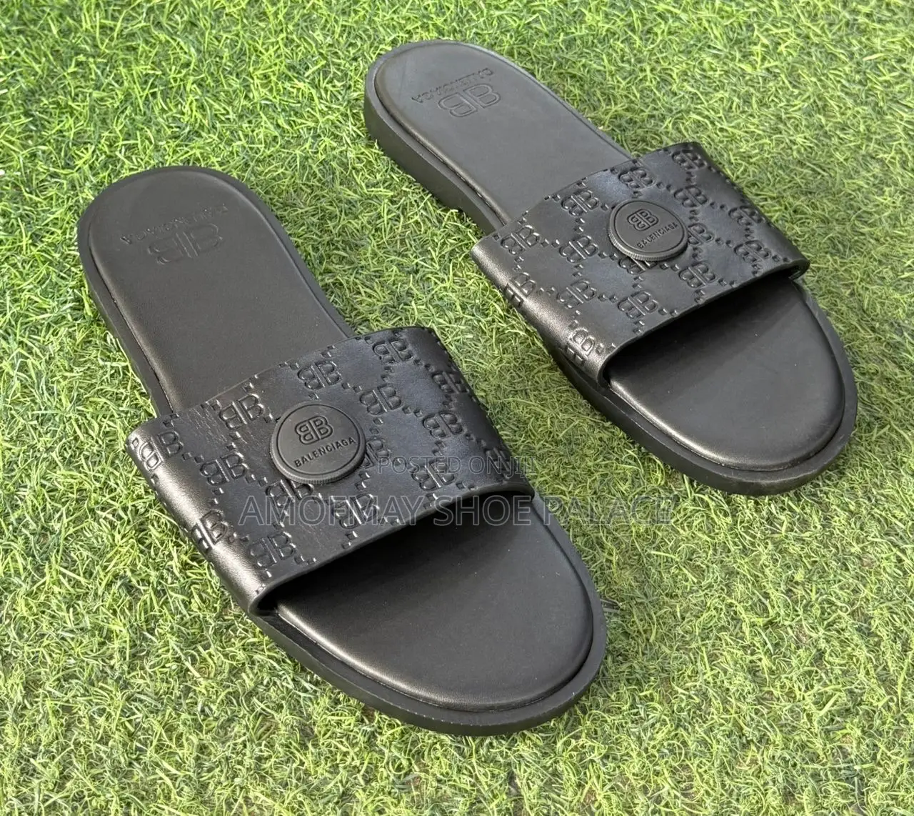 Men’s Premium Black Leather Slides
