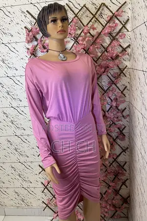 New Ladies Ruched Pink Dress With a Long Sleeve