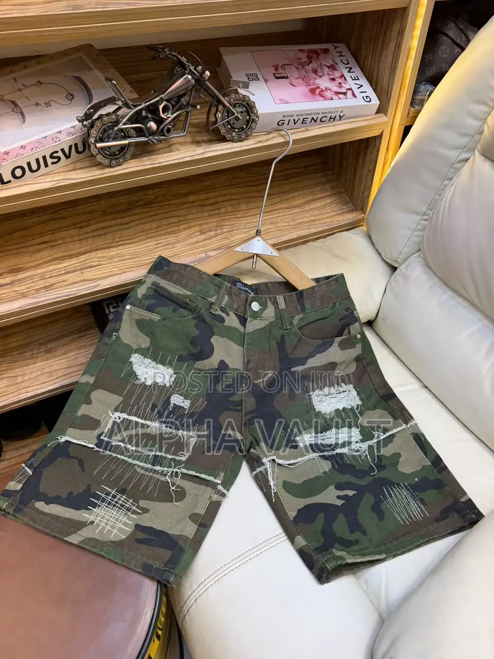 Camo Distressed Shorts ,Red Amiri Top and Jeans Shorts