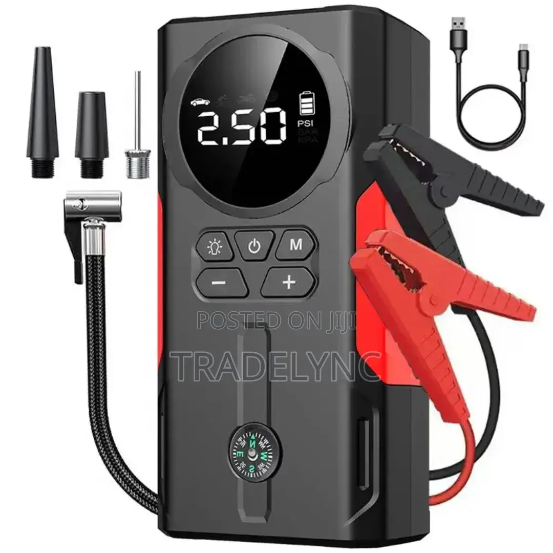 Emergency Car Kit: Car Battery Jumper, Tire Pumper