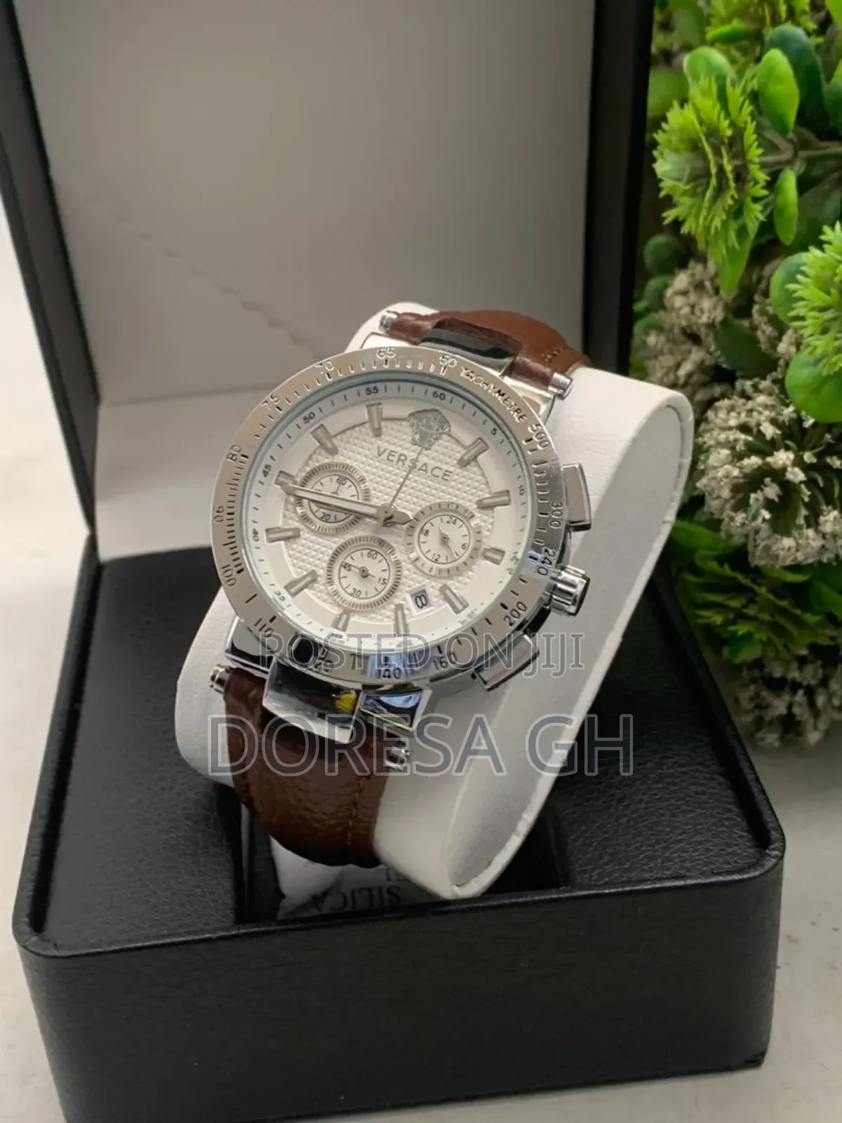 Versace Chronograph Watch for Men– Leather Stainless Steel Timepiece