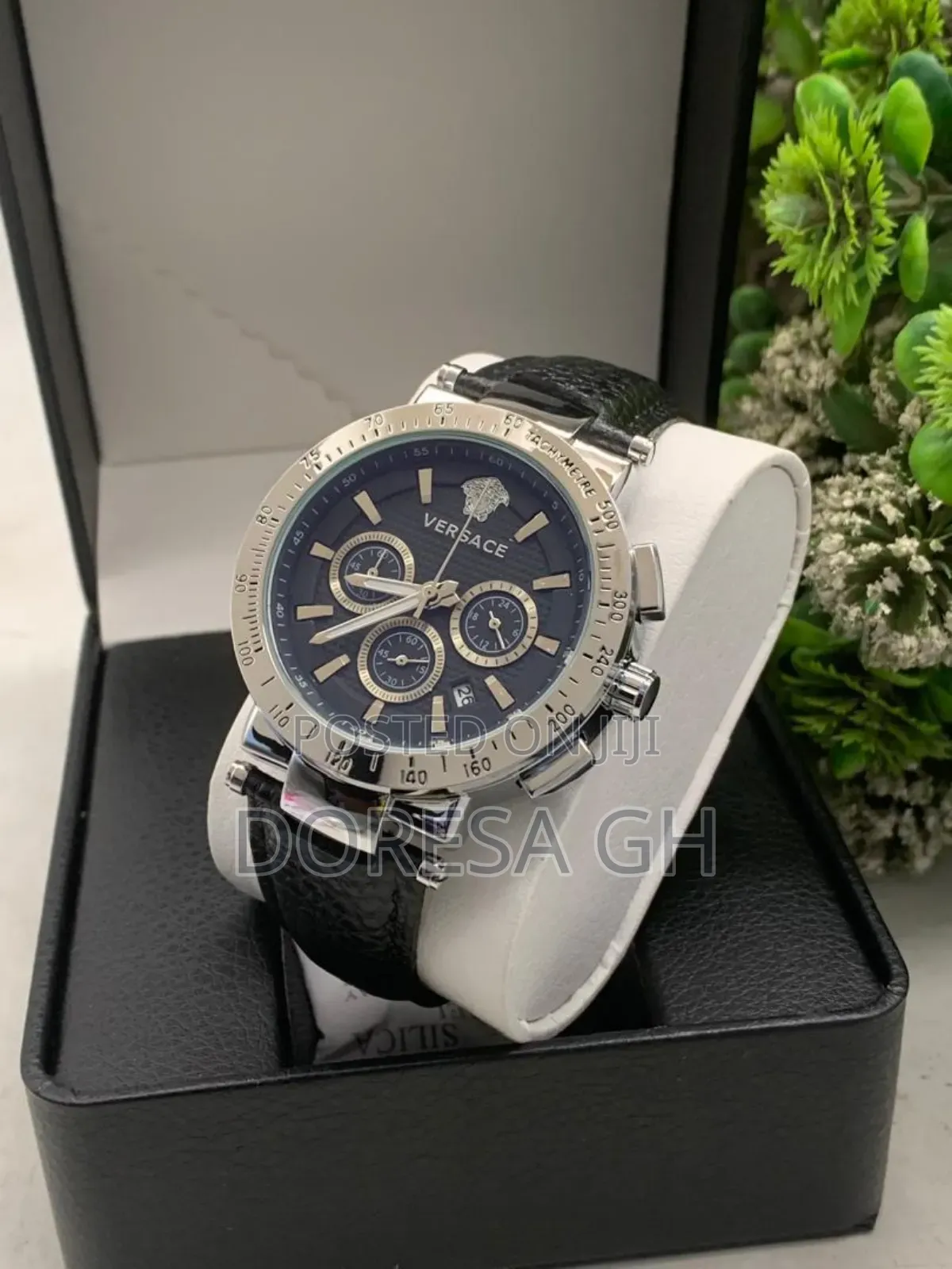 Versace Chronograph Watch for Men– Leather Stainless Steel Timepiece