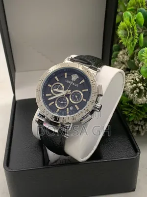 Versace Chronograph Watch for Men– Leather Stainless Steel Timepiece