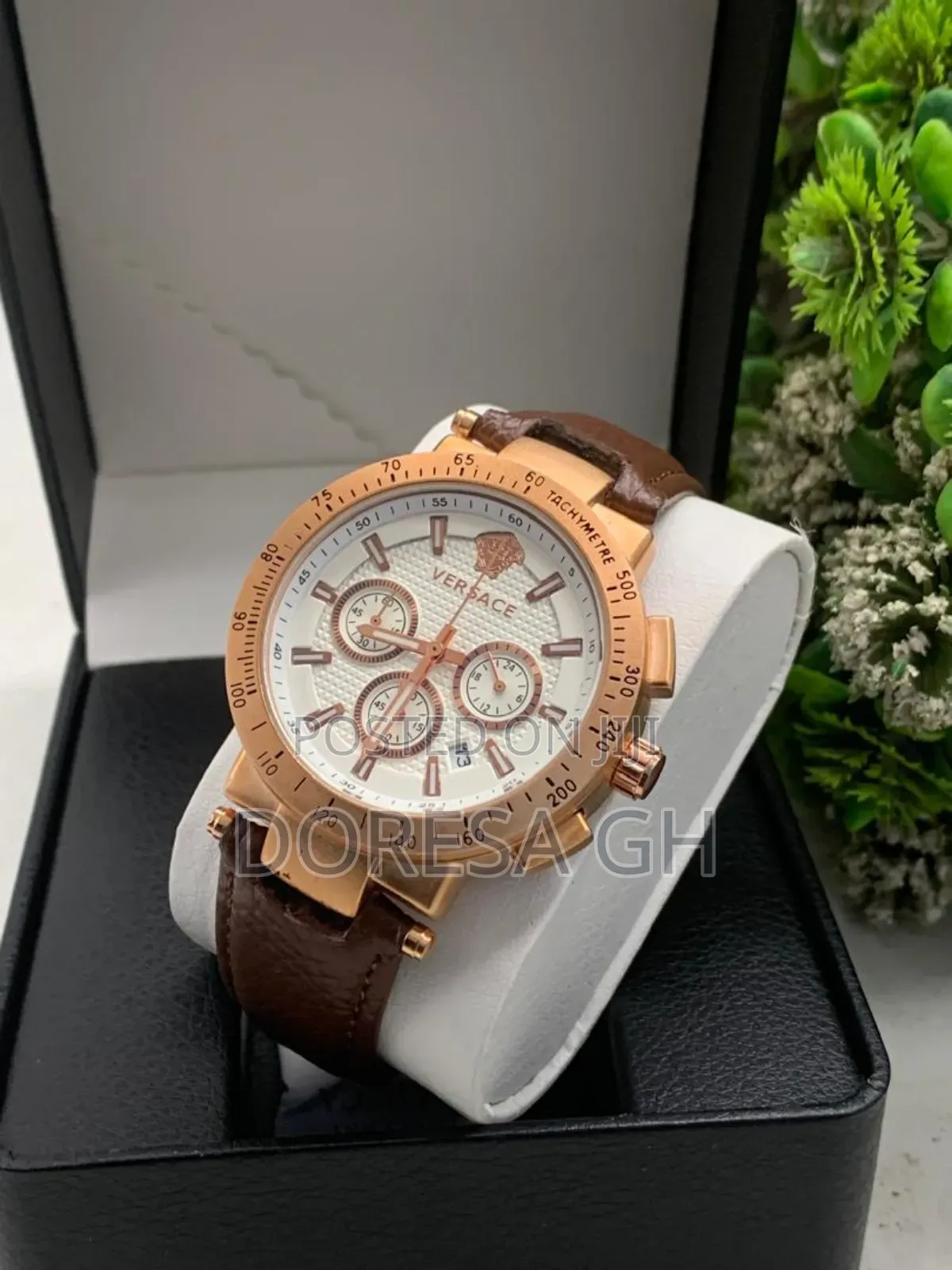 Versace Chronograph Watch for Men– Leather Stainless Steel Timepiece