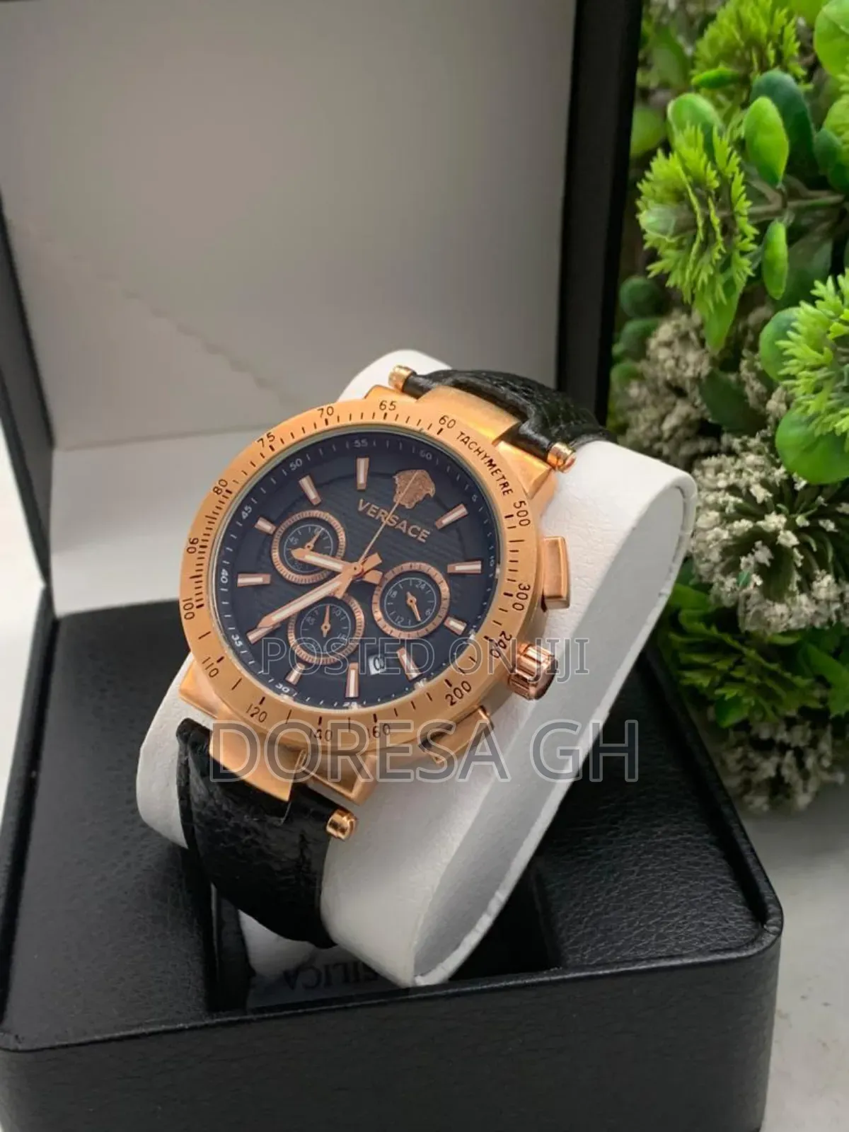 Versace Chronograph Watch for Men– Leather Stainless Steel Timepiece