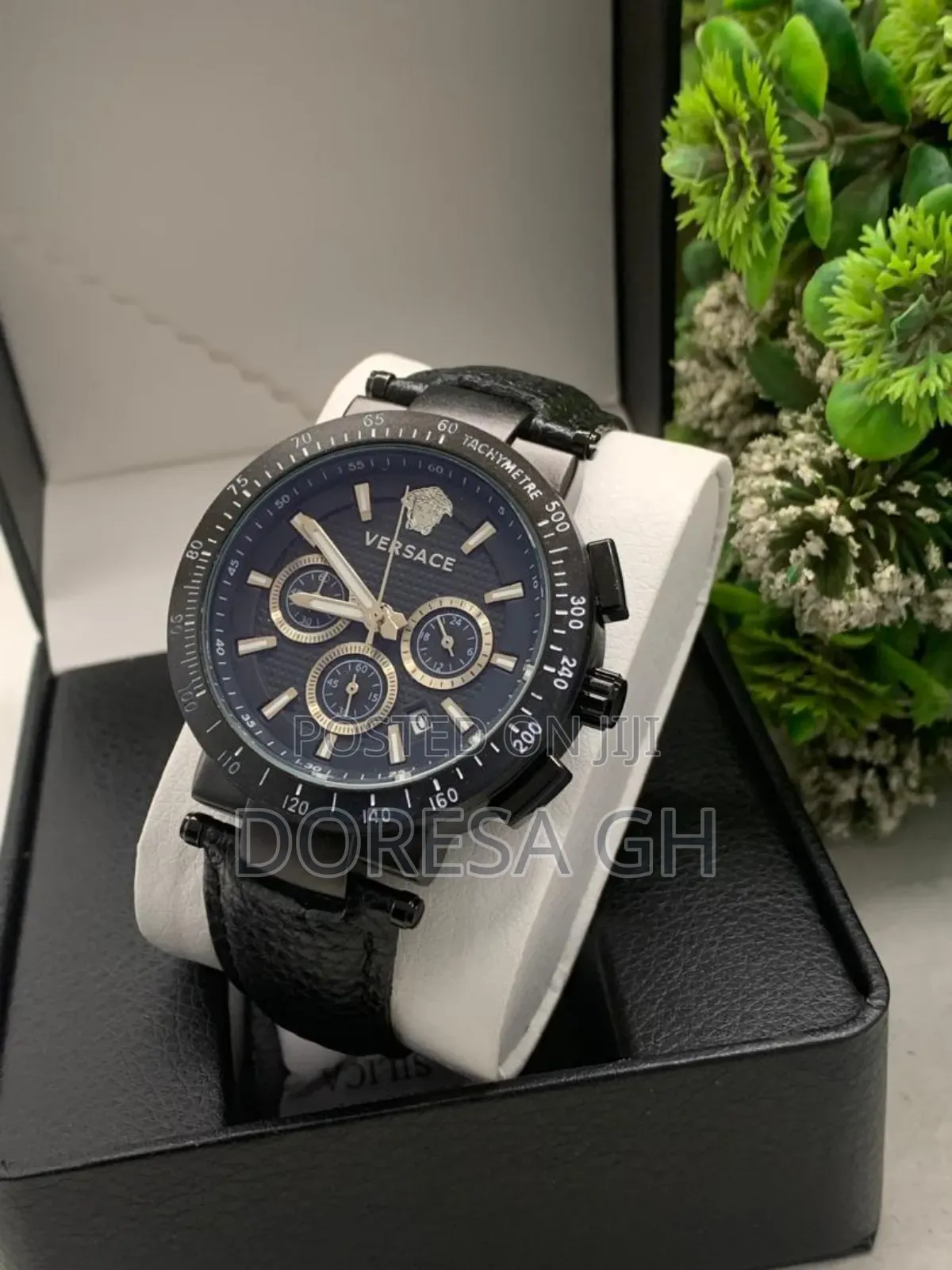 Versace Chronograph Watch for Men– Leather Stainless Steel Timepiece