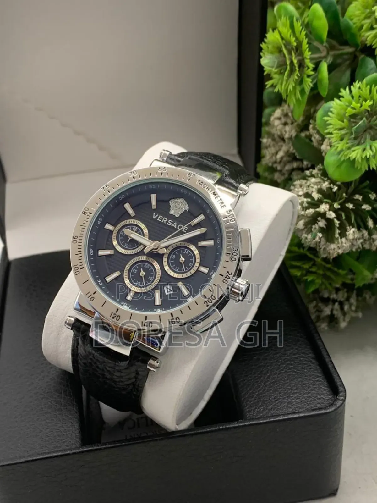 Versace Chronograph Watch for Men– Leather Stainless Steel Timepiece