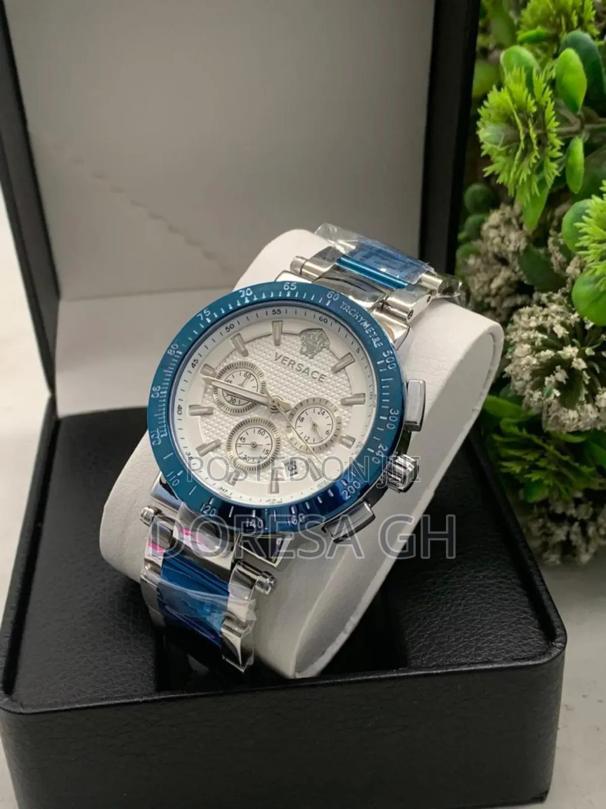 Versace Chronograph Watch for Men– Leather Stainless Steel Timepiece