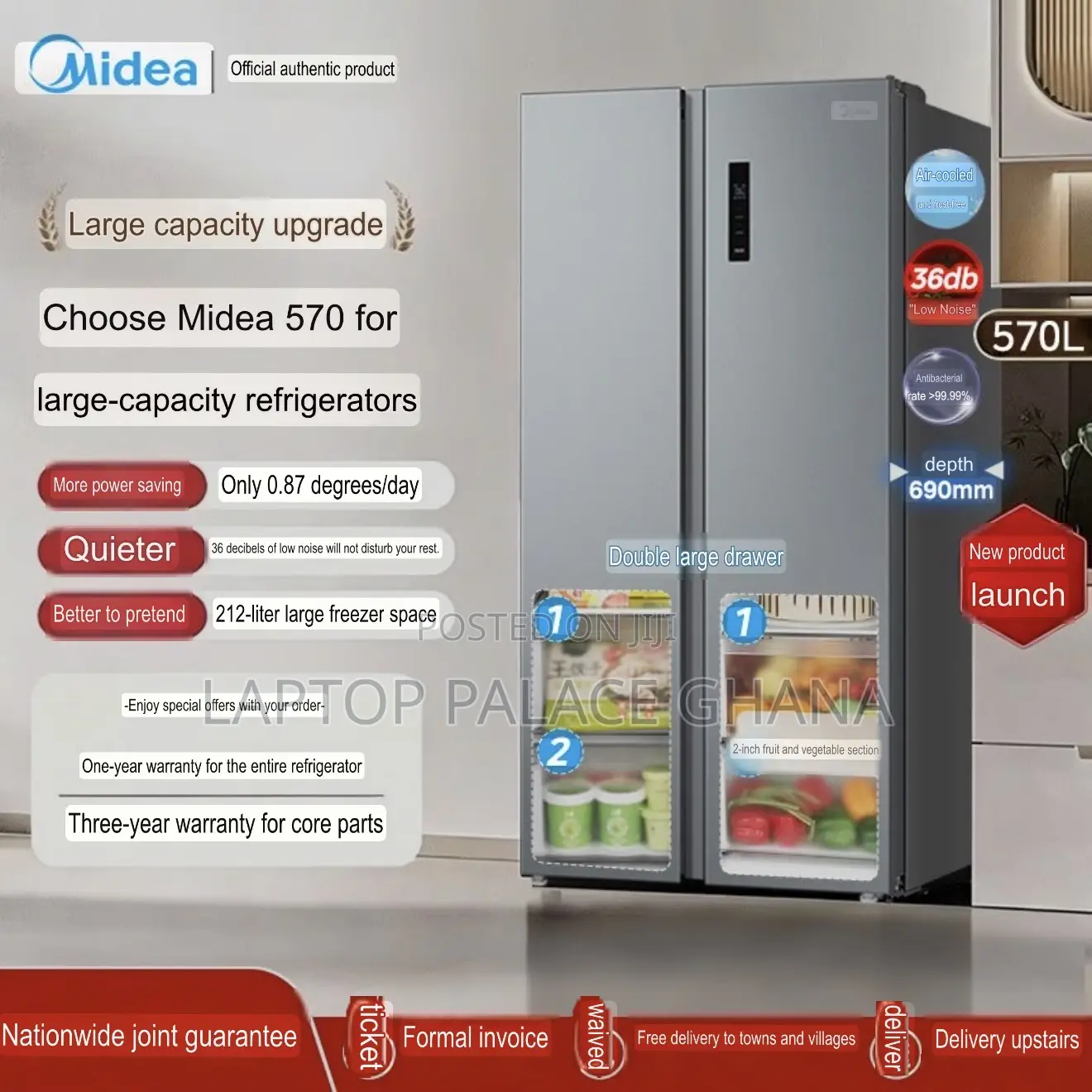 The Midea 570l Fridge Double Door