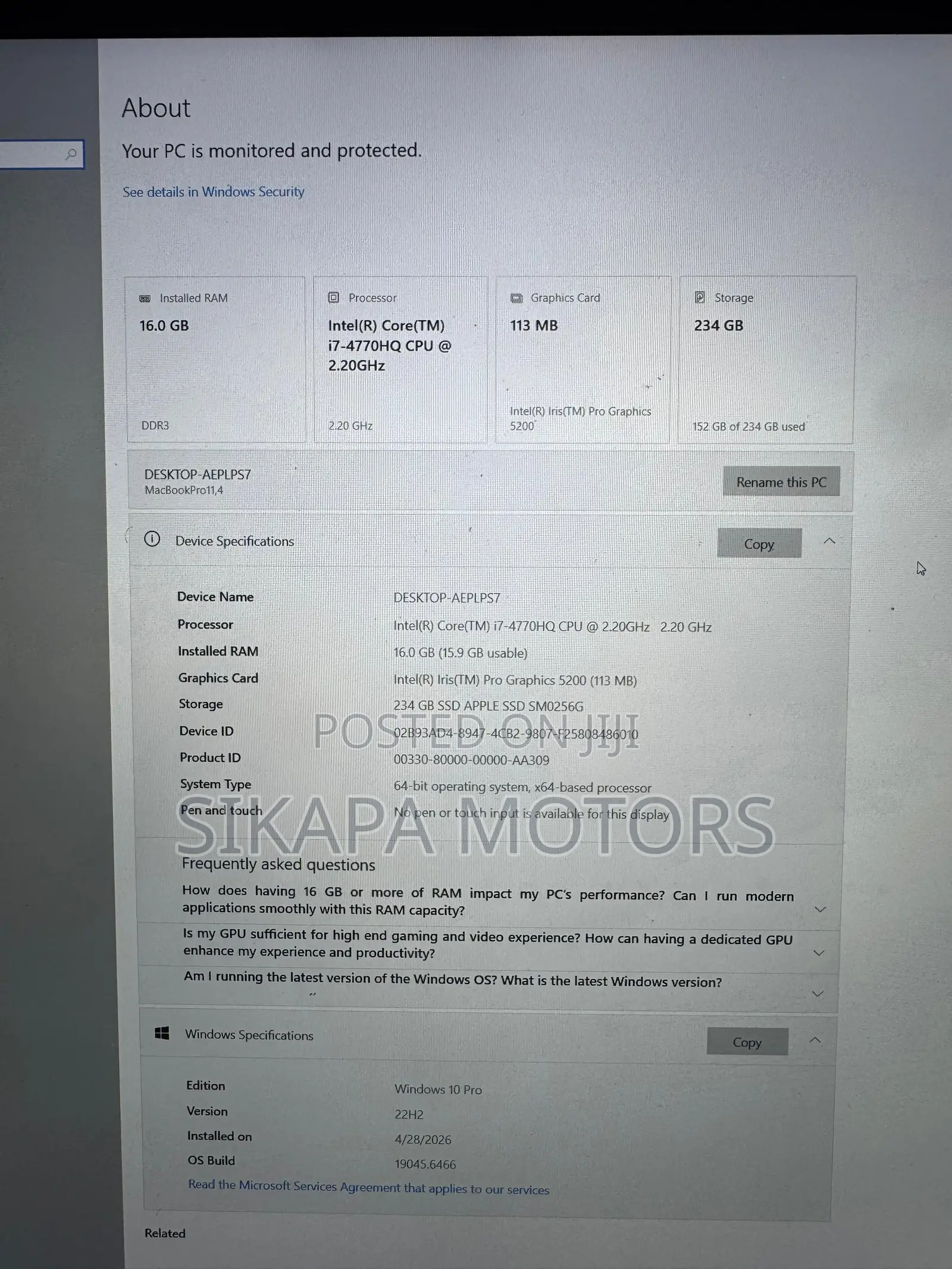 Laptop Apple MacBook Pro 2015 16GB Intel Core i7 SSD 256GB