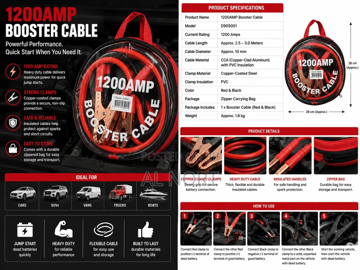 1200amp Booster Cable Jumper Cables
