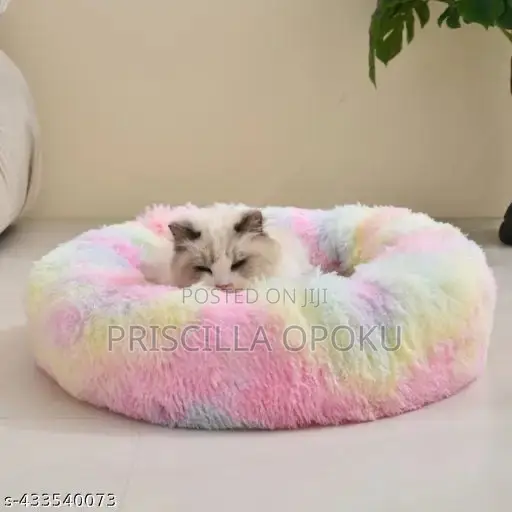 Dog or Cat Rainbow Fluffy Donut Bed