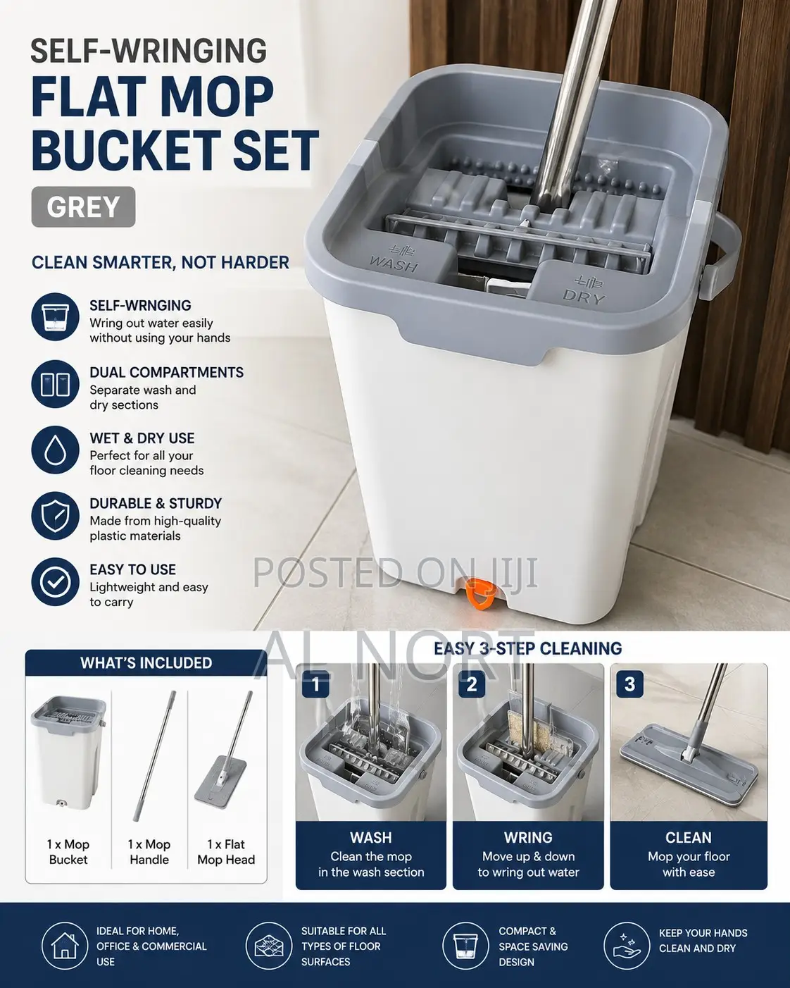Self-Wringing Flat Mop Bucket Set