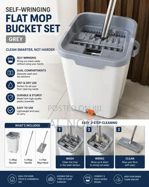 Self-Wringing Flat Mop Bucket Set