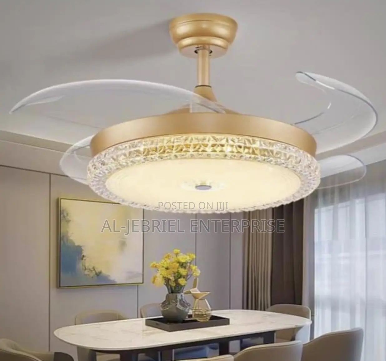 Foldable Luxe Crystal Ceiling Fan