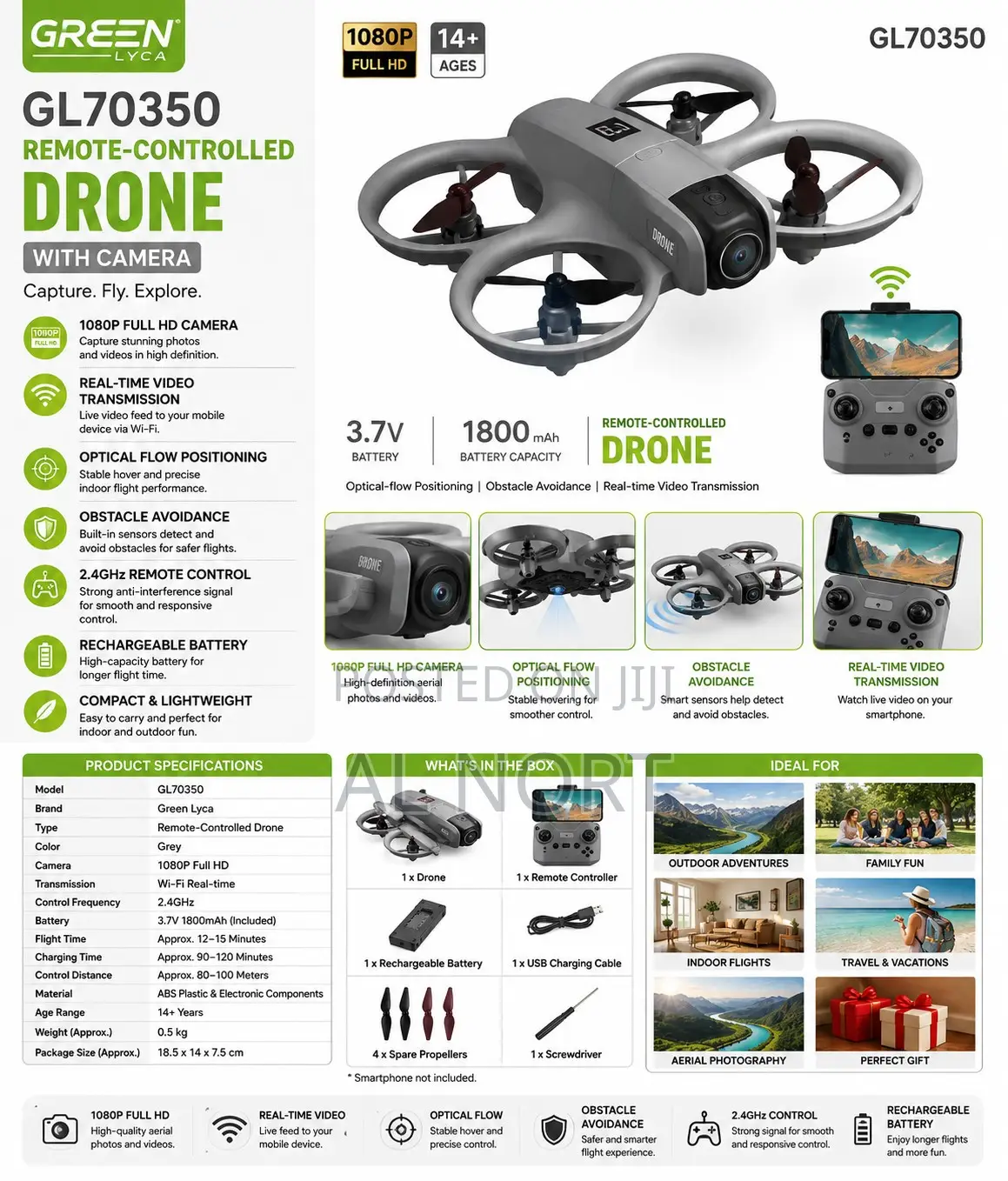 Green Lyca Gl70350 Remote-Controlled Drone With Camera