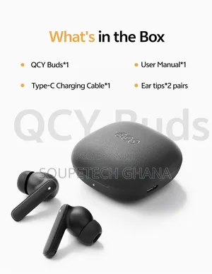  Qcy TWS Bluetooth 5.3 Earbuds – Long Battery Life- Black