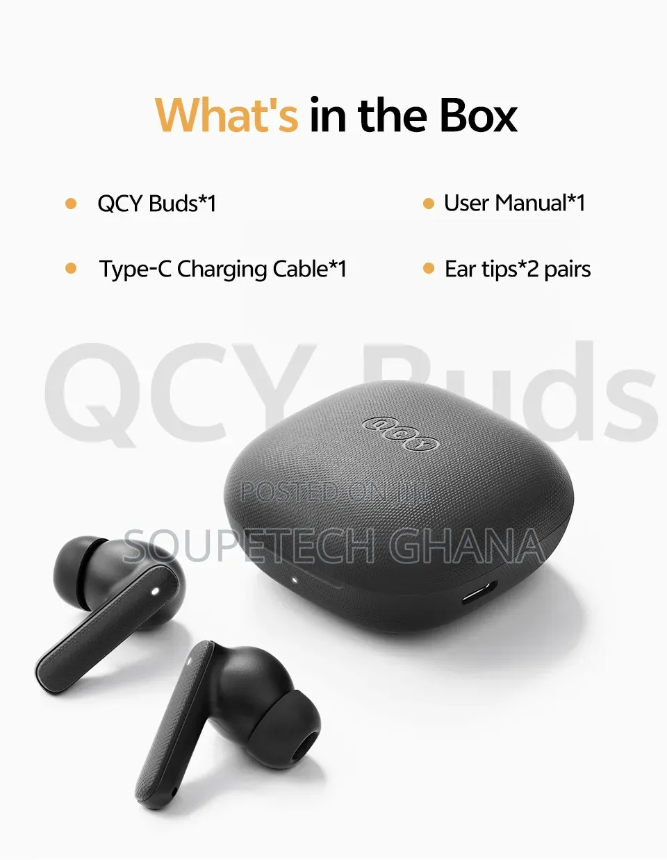  Qcy TWS Bluetooth 5.3 Earbuds – Long Battery Life- Black