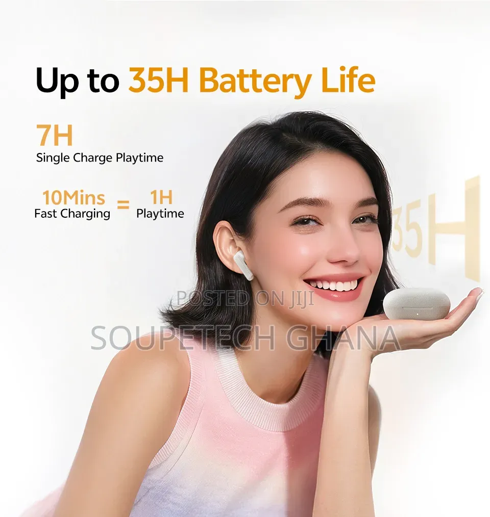 Qcy TWS Bluetooth 5.3 Earbuds – Long Battery Life - White