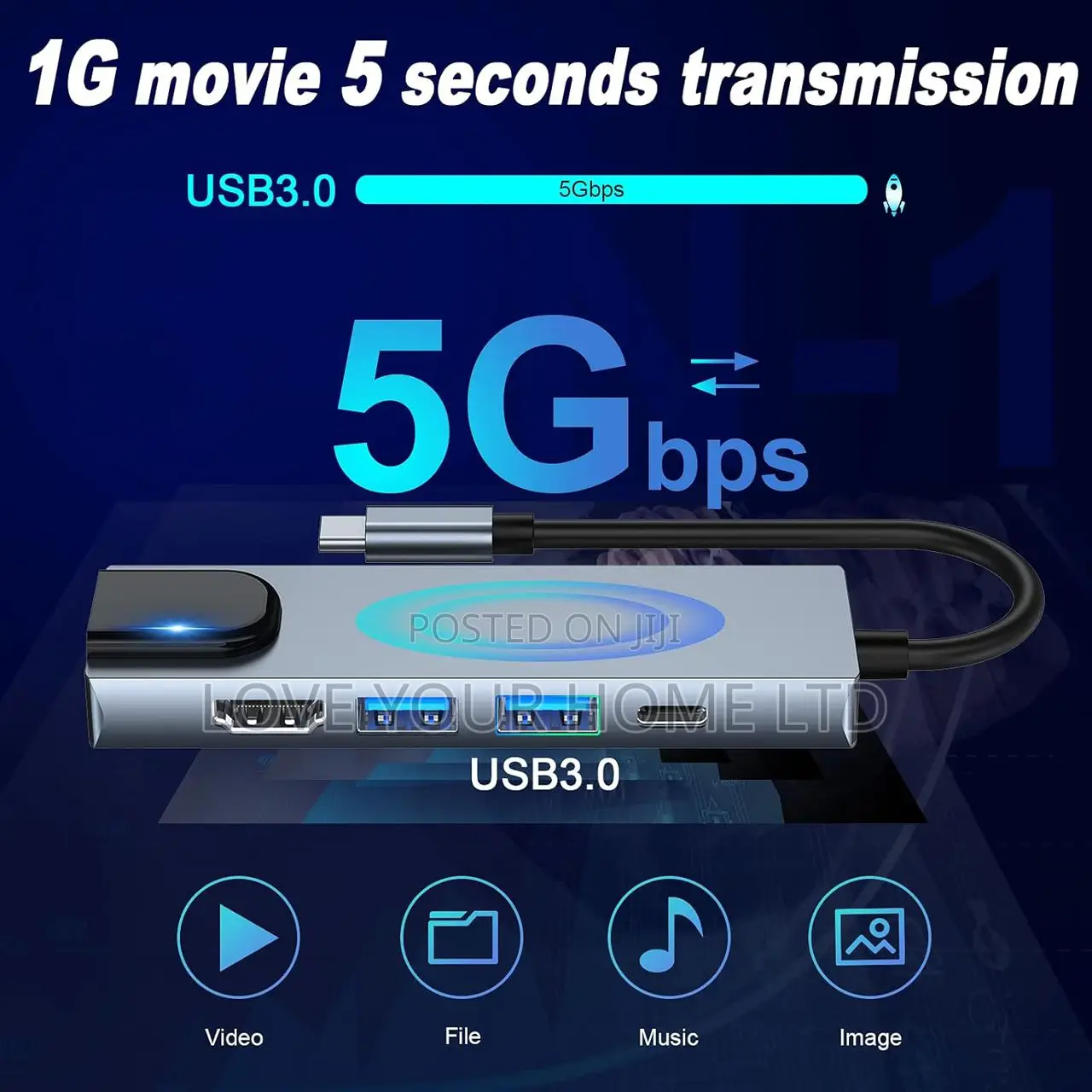 5-in-1 Usb-C to HDTV (Hdmi) + Lan + Pd Multiport Adapter