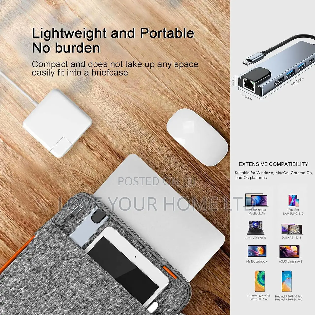 5-in-1 Usb-C to HDTV (Hdmi) + Lan + Pd Multiport Adapter