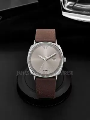 Tomi T044 Men's Minimalist Leather Casual Quartz Watch-Brown Silver