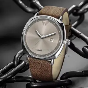 Tomi T044 Men's Minimalist Leather Casual Quartz Watch-Brown Silver