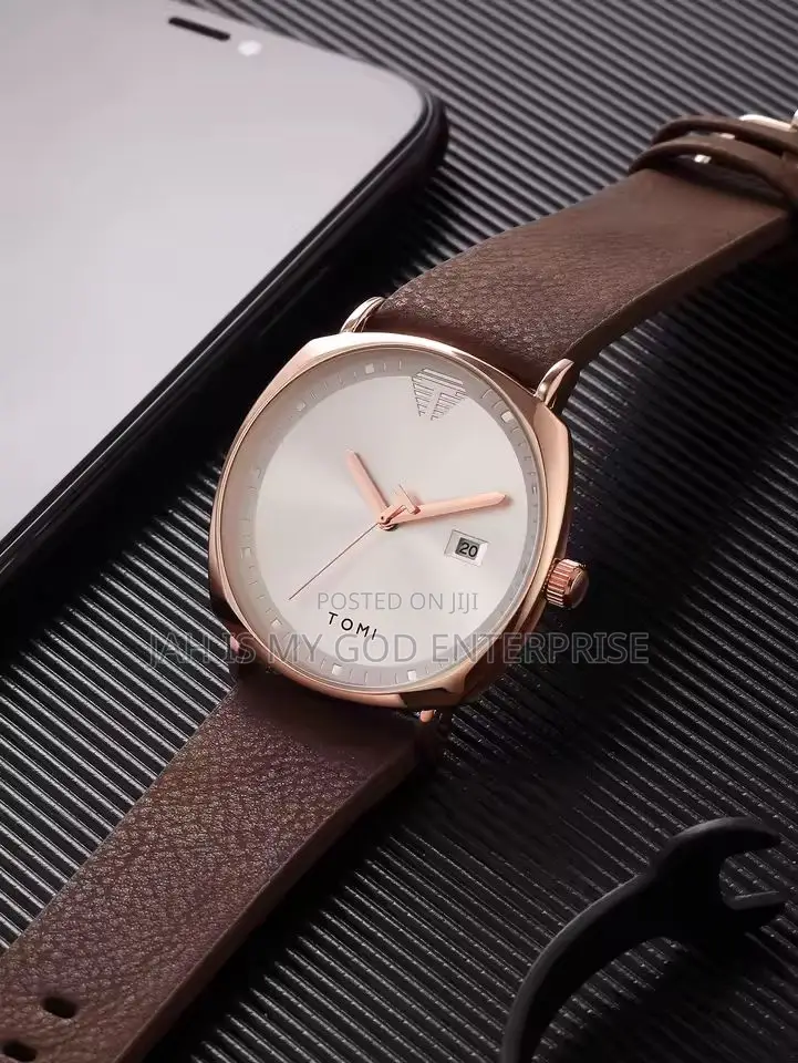 Tomi T044 Men's Minimalist Leather Casual Quartz Watch-Brown Gold