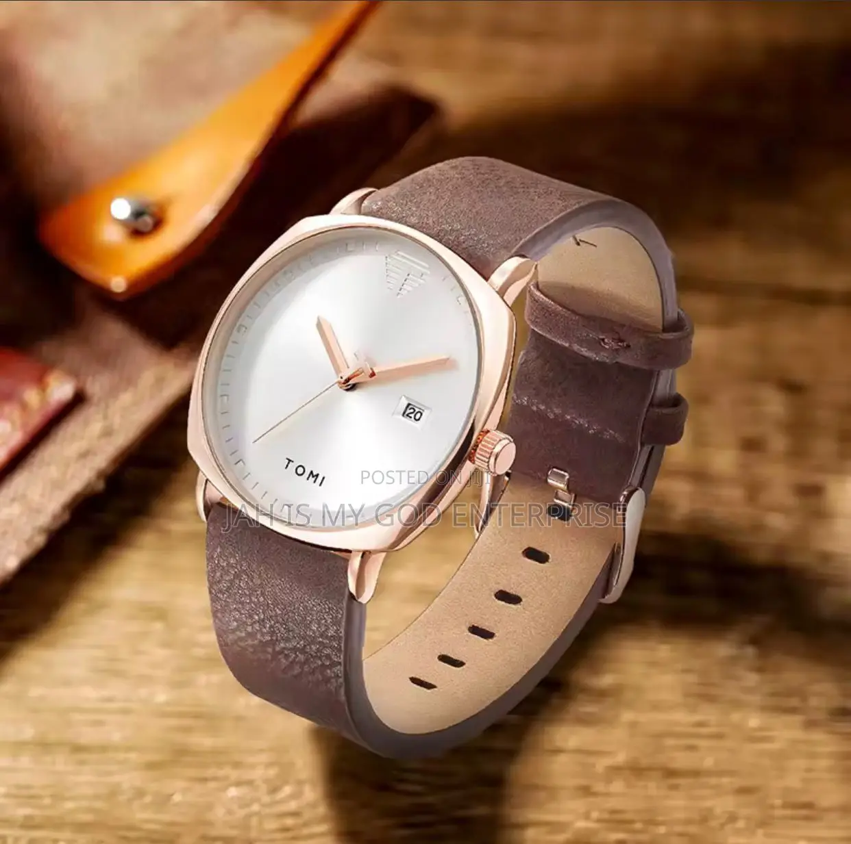 Tomi T044 Men's Minimalist Leather Casual Quartz Watch-Brown Gold