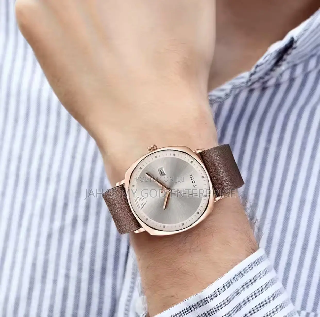 Tomi T044 Men's Minimalist Leather Casual Quartz Watch-Brown Gold