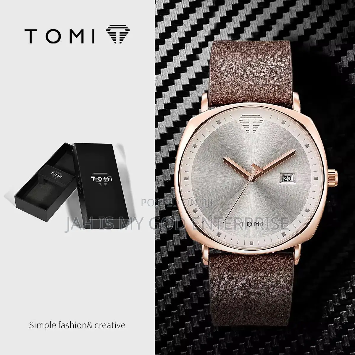 Tomi T044 Men's Minimalist Leather Casual Quartz Watch-Brown Gold