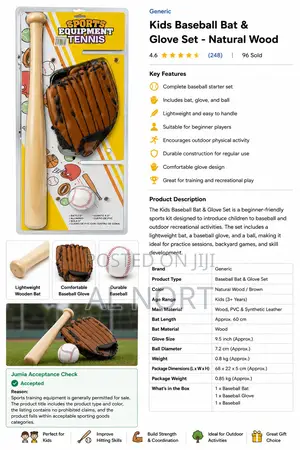 Kids Baseball Bat Glove Set
