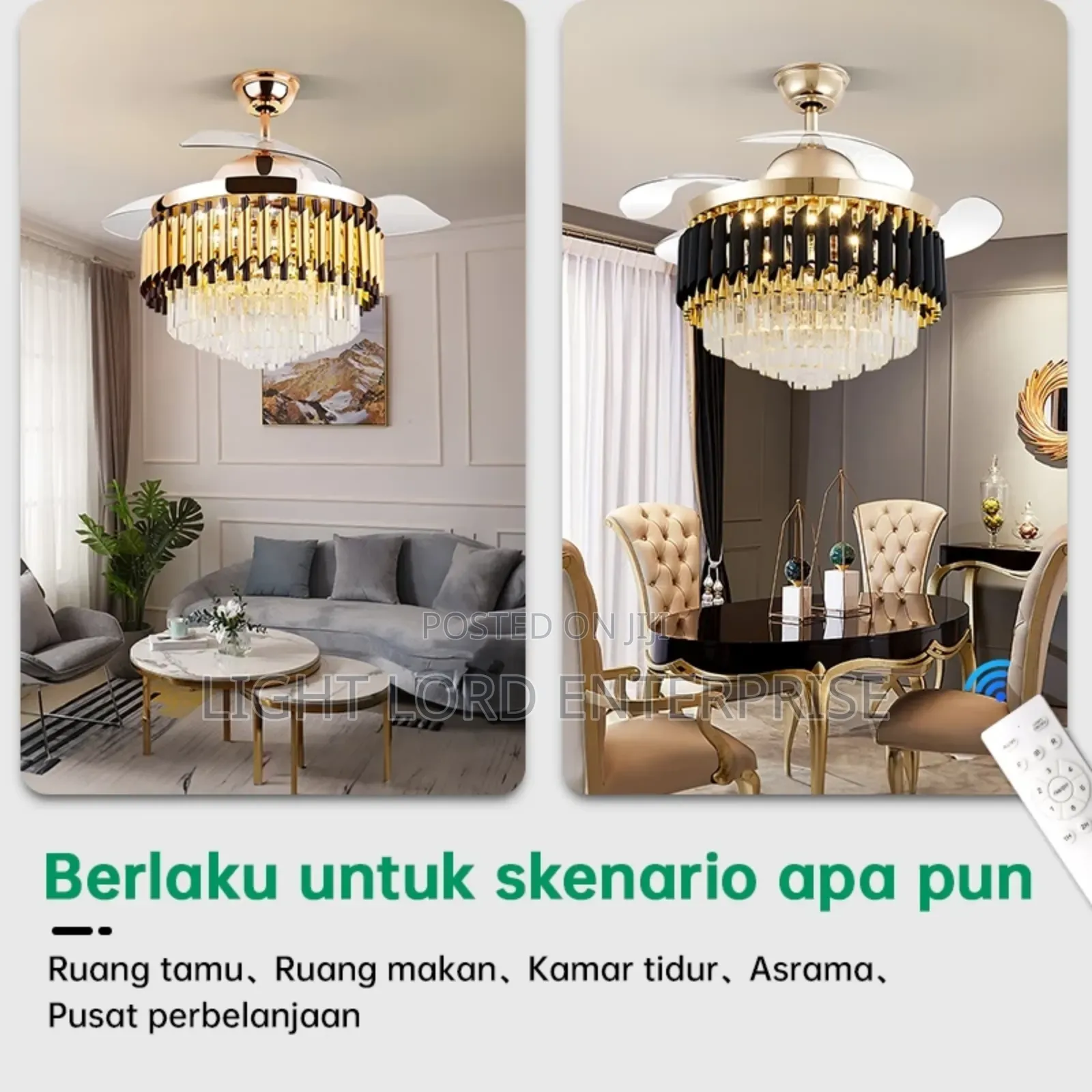 Achievs Led Light Chandelier Fan Light With Remote