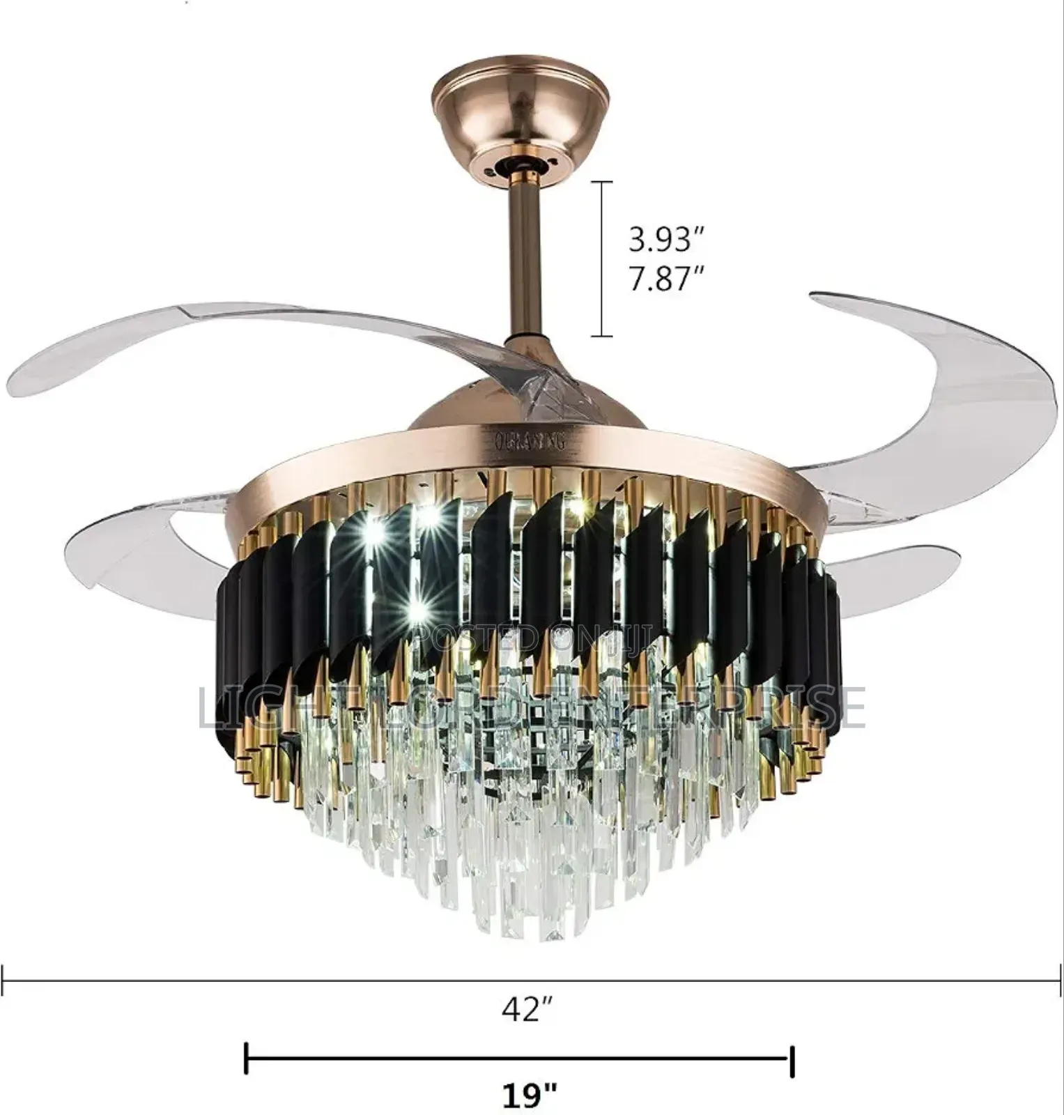 Transparent Blade Black and Gold Chandelier