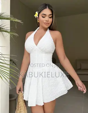 Elegant White Halter Flare Mini Dress – Chic Stylish