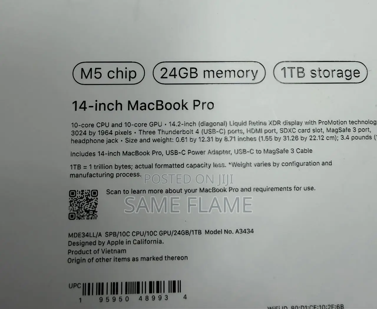 New Laptop Apple MacBook Pro 2025 M5 24GB Apple M5 SSD 1T