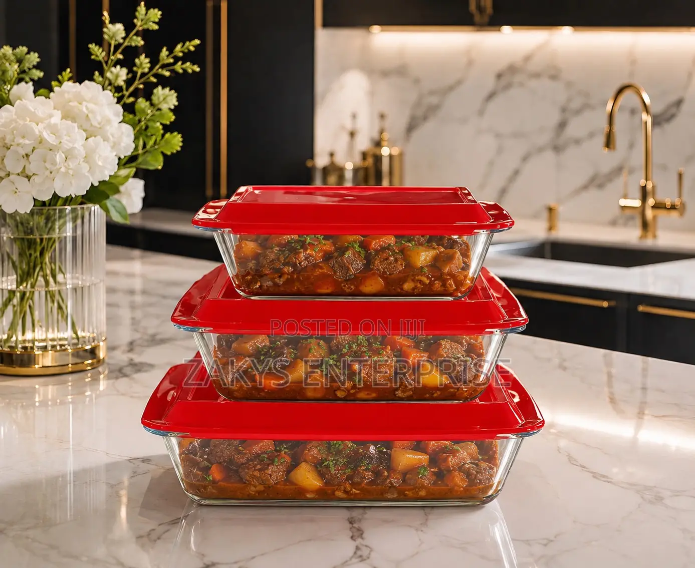 Glass Tray Set With Lid 3set