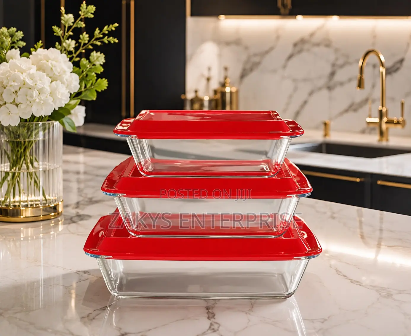 Glass Tray Set With Lid 3set