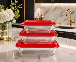 Glass Tray Set With Lid 3set