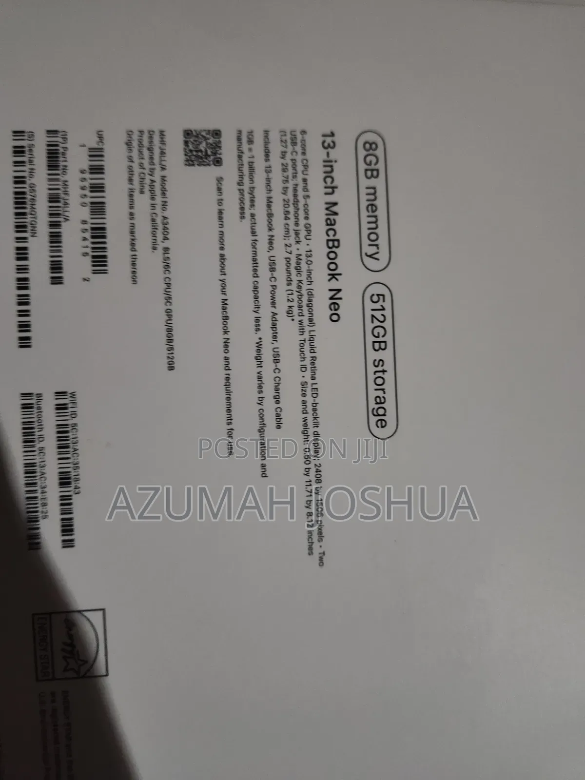 New Laptop Apple MacBook 8GB SSD 512GB