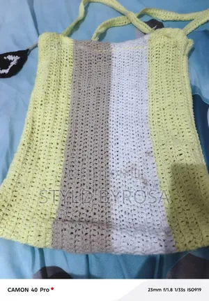 Handmade Crochet Tote Bag Yellow, Beige, White Stripes - Gh¢240
