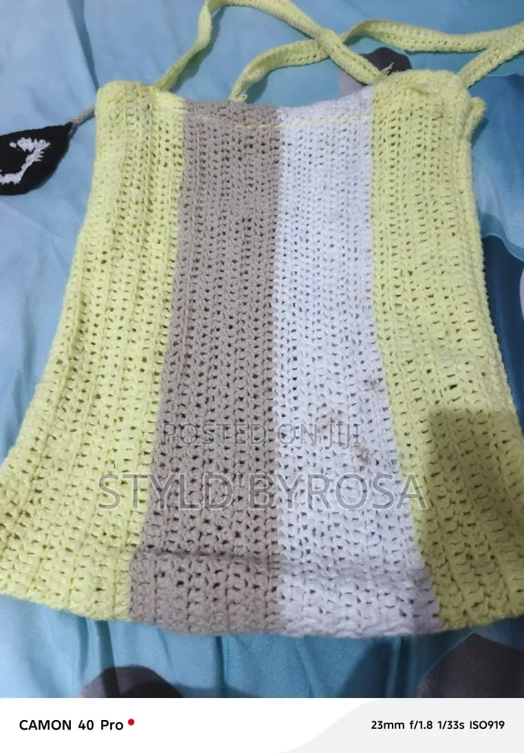 Handmade Crochet Tote Bag Yellow, Beige, White Stripes - Gh¢240